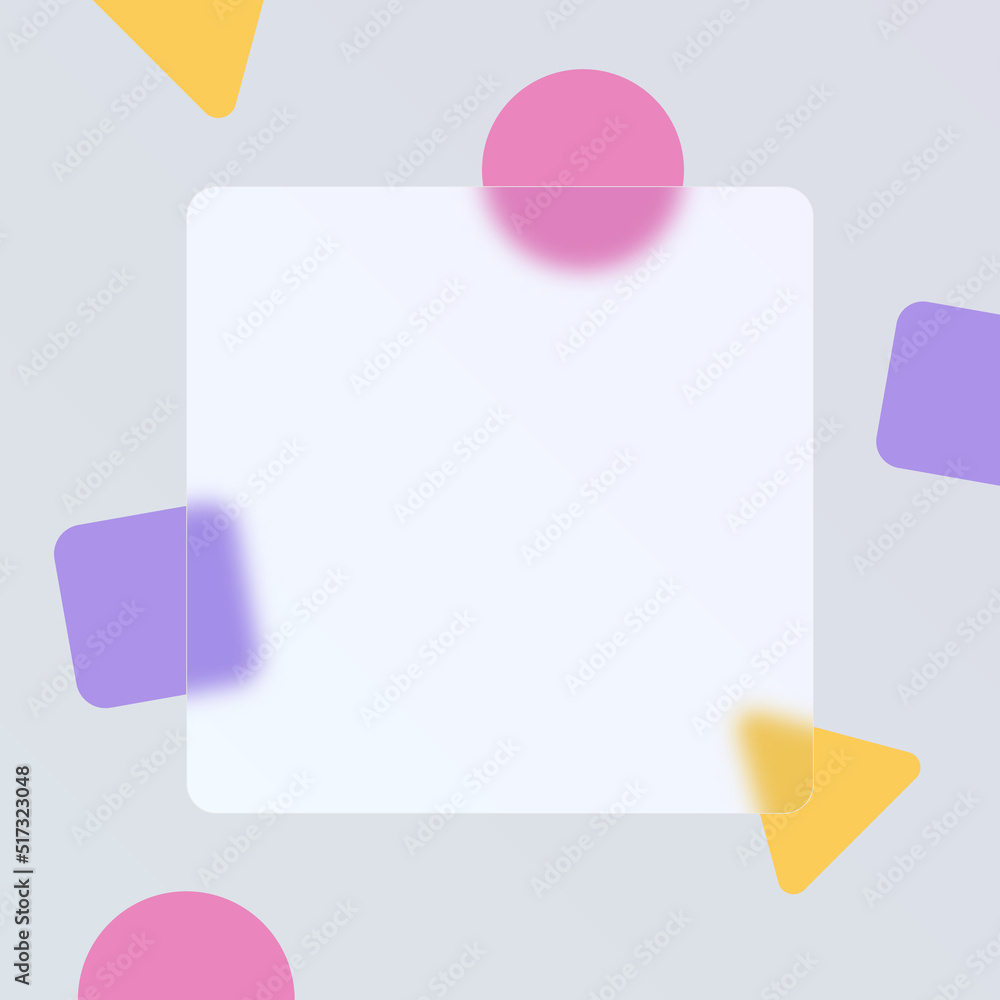 Poster transparent glass morphism modern vector background template with geometric figures and copy space. 