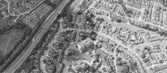 Classic Black and White Aerial High Angle View of England UK