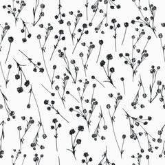 Rustic seamless vector pattern with hand drawn herbs flowers