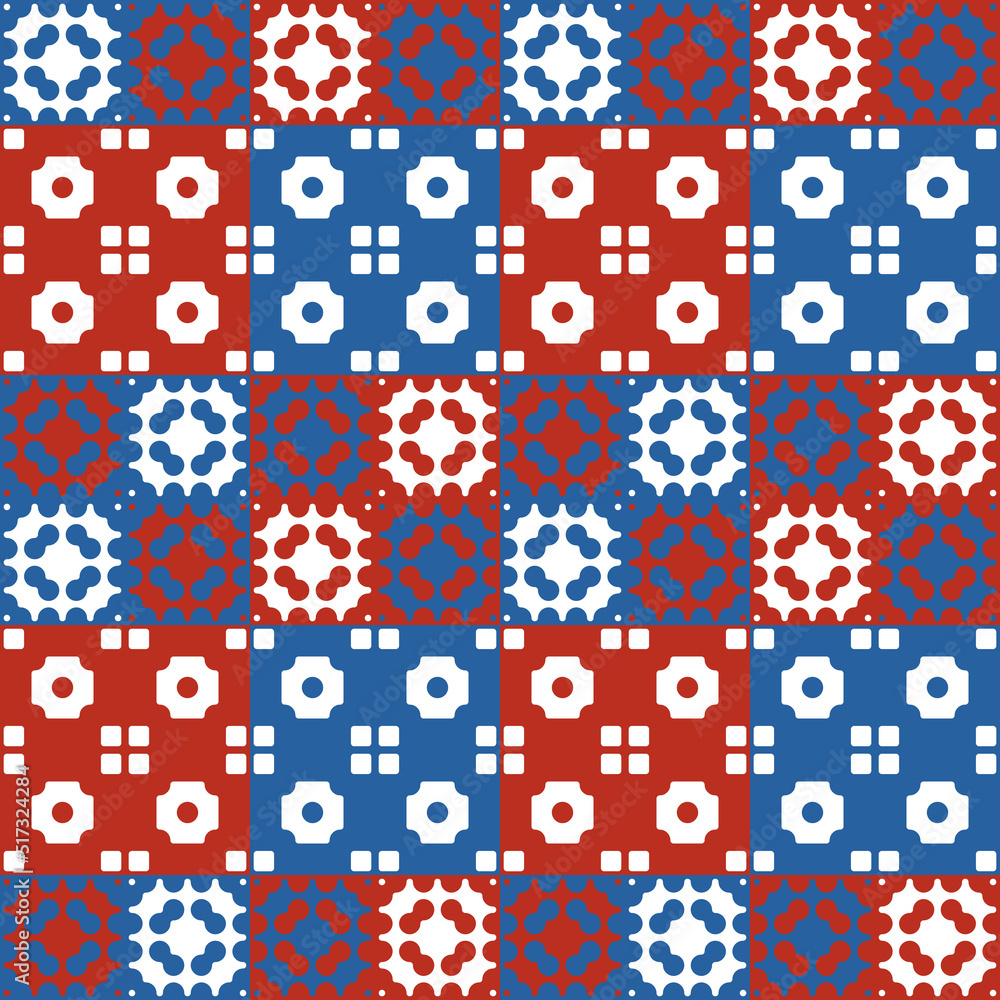 Poster The blue-red pattern is simple. Vector texture from ornamental and decorative tiles. Suitable for surface decoration.