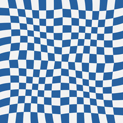 Checkered blue-white pattern. Wavy and curved checkerboard pattern. Print and decoration. Chess seamless vector.
