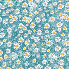Beautiful vector seamless simple pattern with daisy flowers