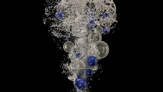 blue balloons with white particles 3d rendered
