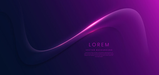 Abstract 3d gold curved ribbon on purple and dark blue background with lighting effect copy space for text. Luxury design style.