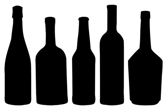 set of alcohol bottles black icon, on a white background
