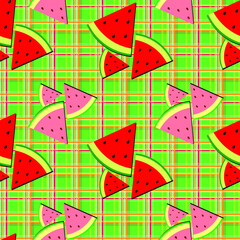 Watermelons slices pattern. Seamless vector background.