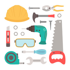 vector illustration of cartoon construction tools in flat style
