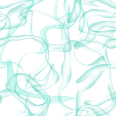 Abstract seamless turquoise and white pattern. The effect of smoke or steam. Twisted pattern transparent in motion. Modern design. Endless background and wallpaper. For fabric and design.	