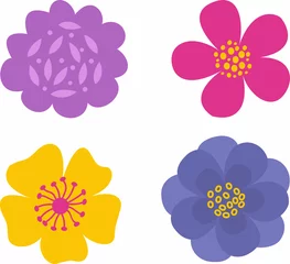 Foto op Plexiglas anti-reflex A set of stylized colors highlighted on a white background. Vector flowers in cartoon style, for greetings, weddings, flower design, web design. © Nadezhda
