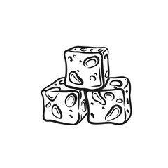 Nougat, Turkish sweets with nuts line icon, cubes and pieces of chewy candy dessert