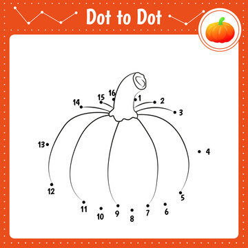 Connect The Dots. Pumpkin. Dot To Dot Educational Game. Coloring Book For Preschool Kids Activity Worksheet. Vector Illustration.