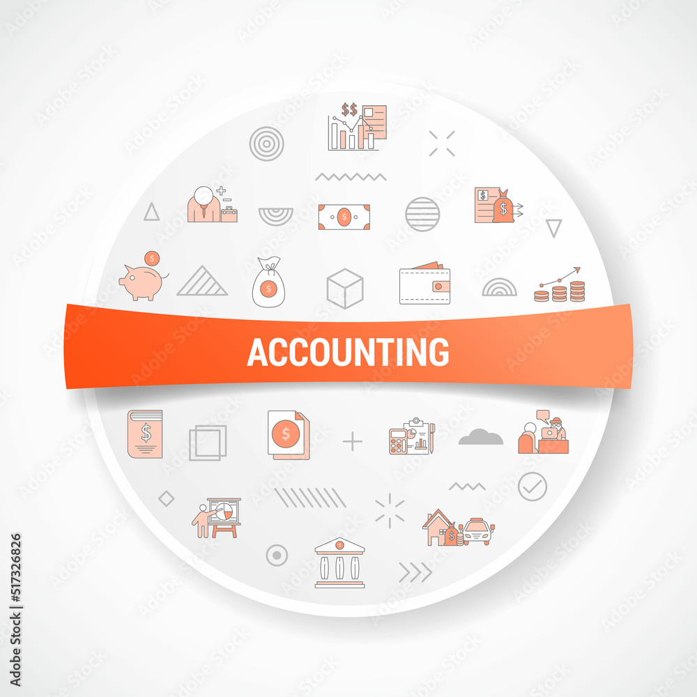 Poster accounting concept with icon concept with round or circle shape for badge