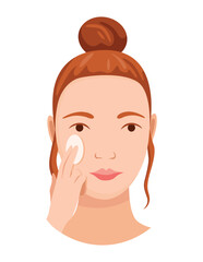 Face skin care. Facial cleaning procedure. Girl cares about her face. Skin care routine, simple woman face facial procedures banner