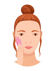 Face skin care. Facial cleaning procedure. Girl cares about her face. Skin care routine, simple woman face facial procedures banner