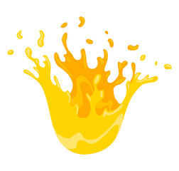 Squirt splashe. Colourful flowing spattering. Splattered pure juice or liquid. Drops with abstract forms of wave. Cartoon illustration with color water splash