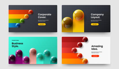 Geometric realistic spheres banner concept bundle. Modern magazine cover vector design template collection.