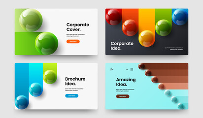 Fresh cover vector design illustration collection. Simple 3D spheres site screen template composition.