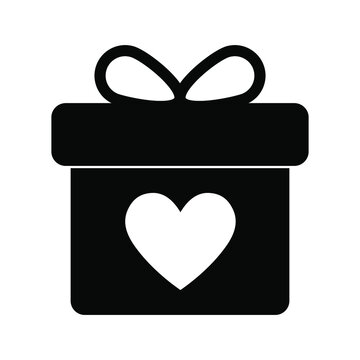 Present gift box with heart icon. Vector isolated element. Christmas gift icon illustration vector symbol. Surprise present design. Stock vector.
