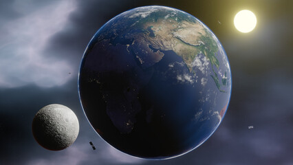 Obraz na płótnie Canvas Planet earth and sun, moon