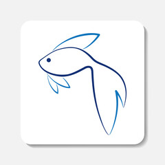 Fish logotype. Stylized blue line drawing on white background. Best for web, print, logo creating and branding design.