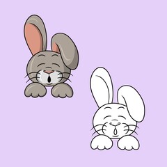 A set of pictures, A cute funny rabbit with pink ears sleeping, a vector illustration in cartoon style