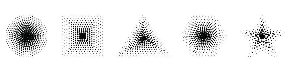 Set of halftone elements. Halftone shapes. Vector illustration. Different dotted shapes