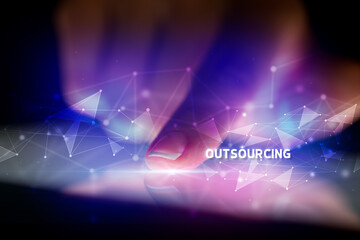 Finger touching tablet with business connection concept