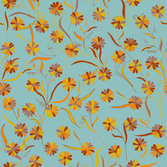 Spring flowers blooming stylized seamless pattern