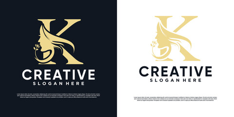 Letter logo K with beauty concept Premium Vector