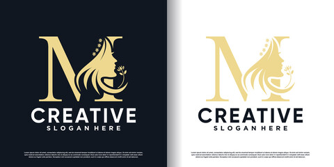 Letter logo M with beauty concept Premium Vector