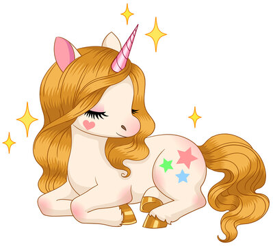 Little sleeping unicorn. Vector illustration
