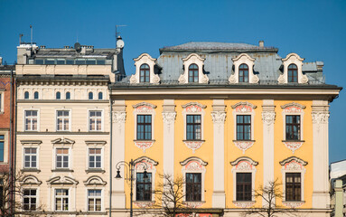Fototapeta na wymiar Modern architecture of Euorope. Facade of building in Krakow, Poland.