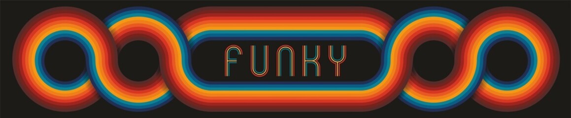 Cool panoramic funky background frame, banner. Vector illustration. Isolated on black background. - obrazy, fototapety, plakaty