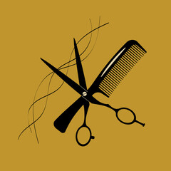 Barber scissors and comb icon vector simple design for beauty salon and hair stylist. Vector illustration.
