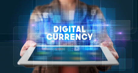 Person holding tablet, technology concept