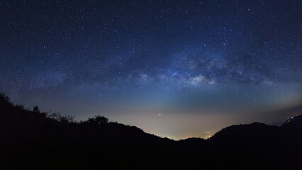 Landscape Panorama landscape Milky Way Galaxy at Doi Luang Chiang Dao high mountain in Chiang Mai Province, Thailand