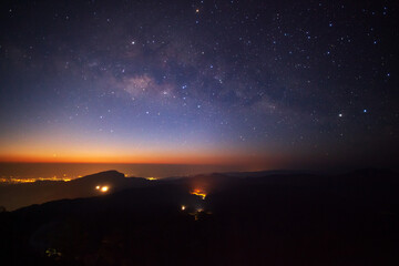 Fototapeta premium Milky way galaxy with stars and space dust in the universe at Doi inthanon Chiang mai, Thailand