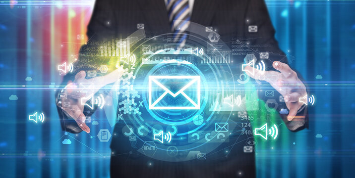 Businessman holding technology icon concept concept