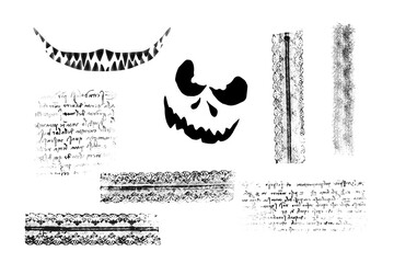 Scary night brushes. Different silhouettes. Halloween clip art on white background