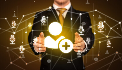 Hand holding social media icons