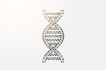 DNA spiral 3d low poly symbol with connected dots. Biotech, science, genome design vector illustration. Genetic helix polygonal wireframe