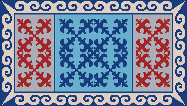 Asian kazakh nomadic tribes on background. Ethnic patterns.