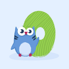 Cartoon letter of the alphabet with animal character owl