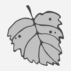 Foliage stylized vector drawing, single leaf in vector with gray color outline. Botany for printing products from fabric, covers, paper, upholstery, curtains.