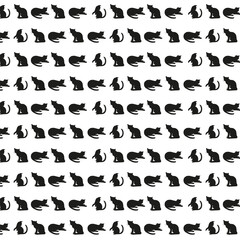Vector seamless pattern with hand draw textured cats in graphic. Black and white endless background.