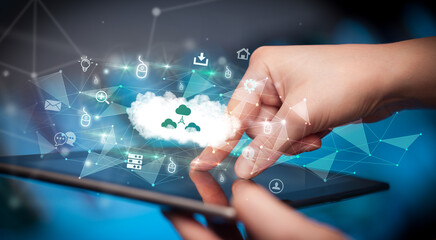 Close-up of a touchscreen with technology icons