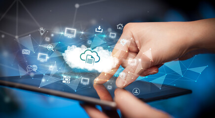 Close-up of a touchscreen with technology icons