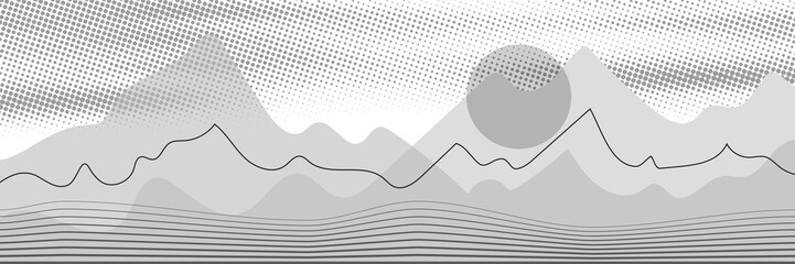 Fototapeta premium Abstract landscape stylization, vector banner, monochrome
