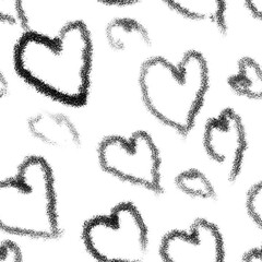Monochrome black and white hearts seamless pattern. Hand drawn endless background in scandinavian minimalist style. For fabric and wallpaper.