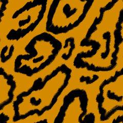 Leopard seamless pattern. Hand drawn wild cheetah skin texture. Modern animal design endless background. For fabric and wrapping paper. Safari mood.